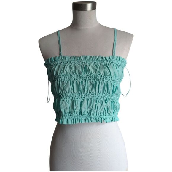 NWT Hunter And Brown Cotton Seafoam Green Smocked Peasant Crop Top Large - Picture 10 of 10